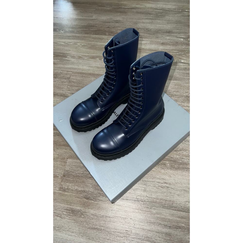 Balenciaga Matte Smooth Calf Leather Lace-Up Boots – Navy (New in Box)